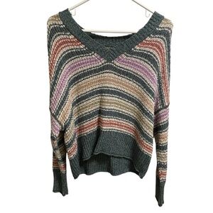 American Eagle Striped V-neck Sweater